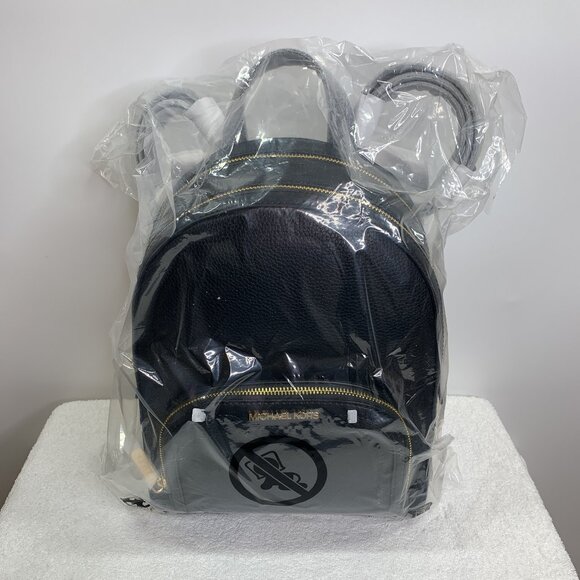 Michael Kors Jaycee Medium Black Pebbled 100% Leather Zip Pocket Backpack NWT - Picture 5 of 6